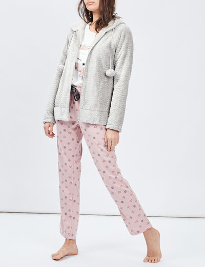 Veste de pyjama effet velours &agrave; capuche gris femme
