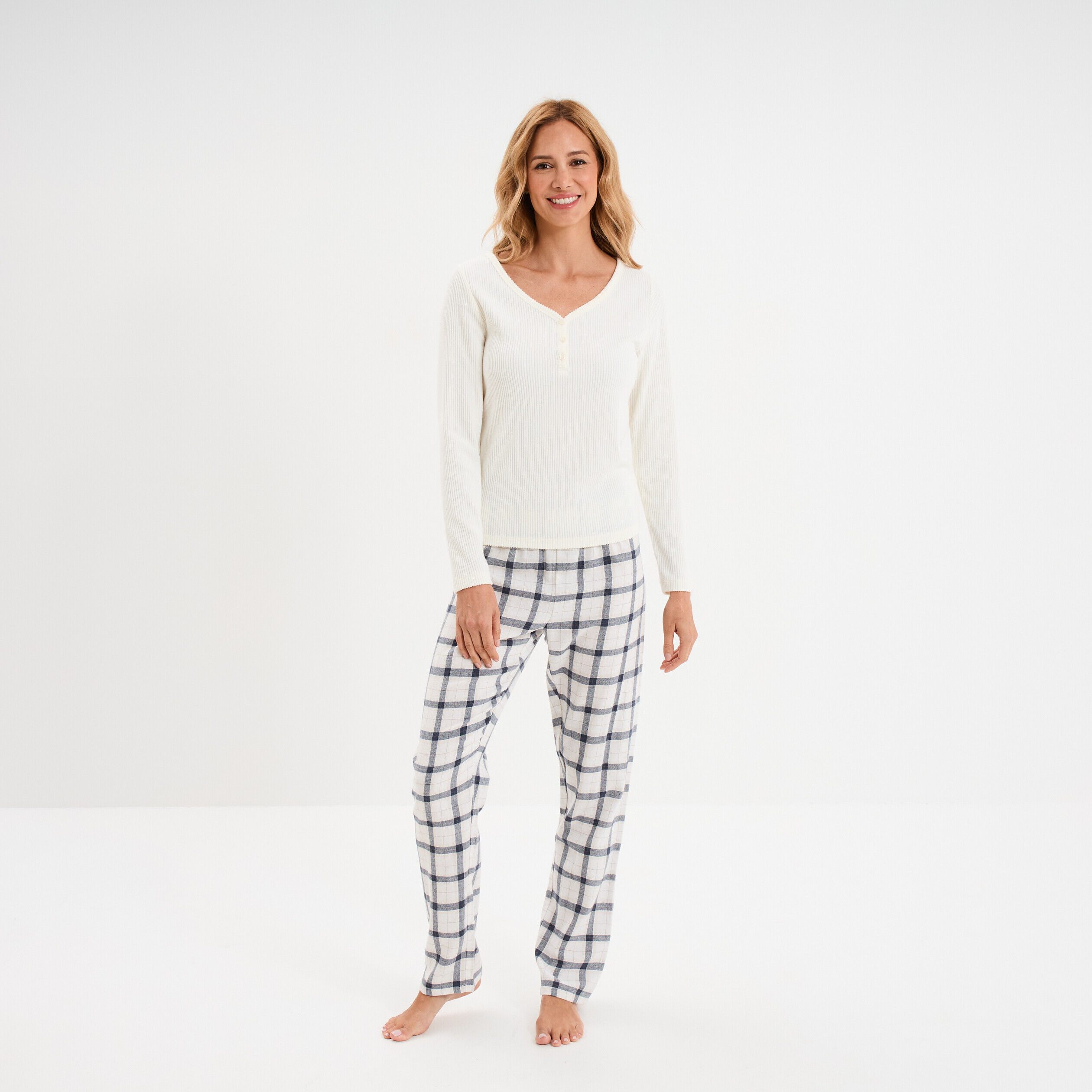 Ensemble pyjama 2 pièces coton blanc femme LH