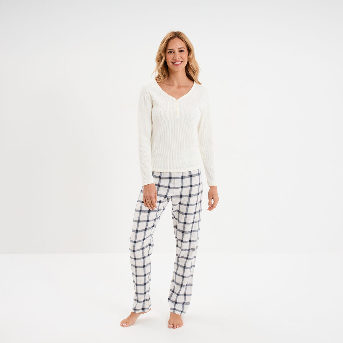 Ensemble pyjama 2 pi&egrave;ces coton blanc femme