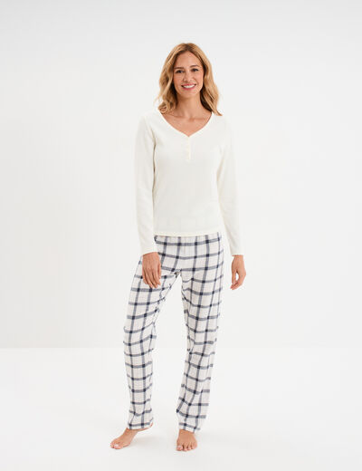 Ensemble pyjama 2 pi&egrave;ces coton blanc femme