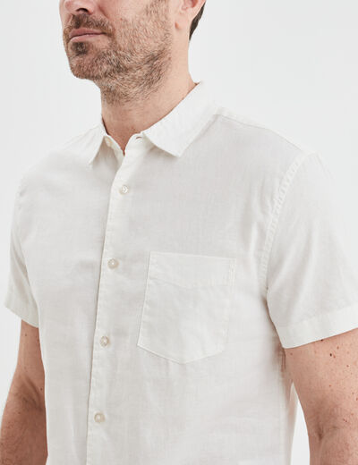 Chemise manches courtes lin mélangé blanc homme
