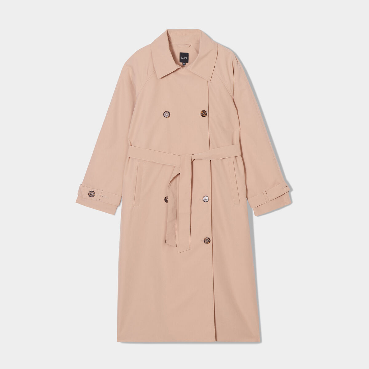 Trench long ceinturé et boutonné sable femme