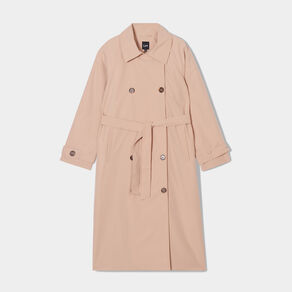 Trench long ceinturé et boutonné sable femme