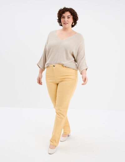 Pull manches 3/4 col en V gris clair femme grande taille