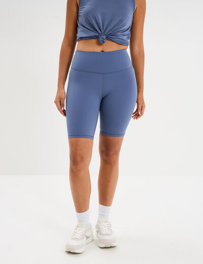 Short cycliste de sport taille haute bleu fonc&eacute; femme