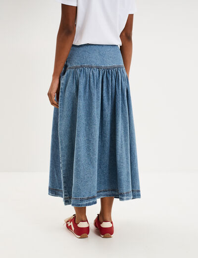 Jupe longue en jean large coton denim stone femme