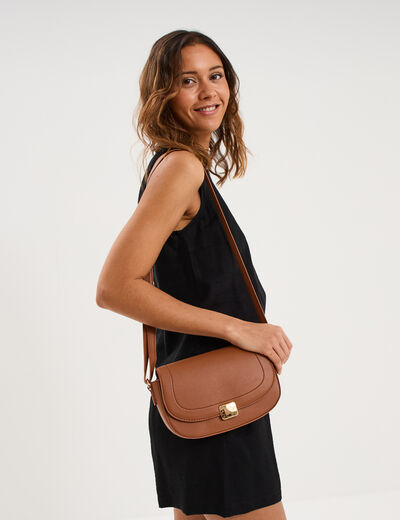 Sac besace en bandouli&egrave;re marron cognac femme