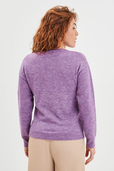Pull col rond manches longues violet femme