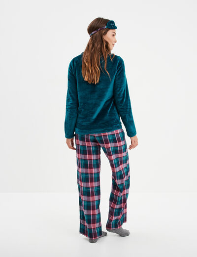 Ensemble pyjama effet polaire 3 pièces bleu canard femme