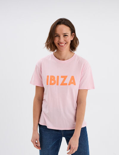 T-shirt droit manches courtes coton rose fluo femme
