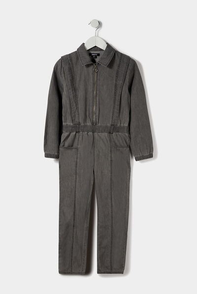 Combinaison pantalon zippée denim gris fille