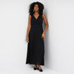 Robe longue plissée sans manches col V noir femme