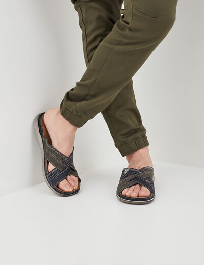 Mules en cuir brides effet crois&eacute;es multicolore homme
