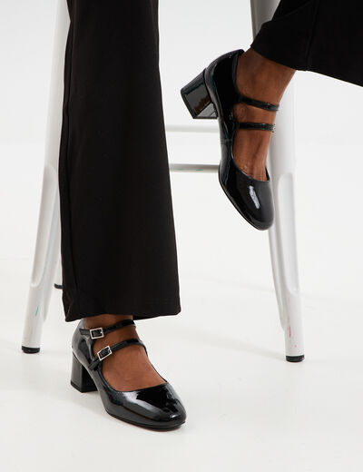 Babies vernies &agrave; talons carr&eacute;s noir femme