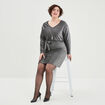 Robe bijou manches 3/4 chauves-souris gris argent femme grande taille