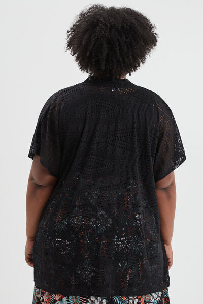Gilet manches courtes ajouré noir femme grande taille