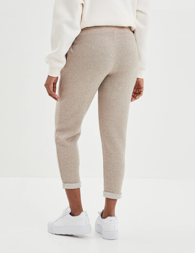 Pantalon jogging taille haute beige femme