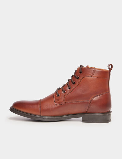 Boots cuir à lacets marron homme