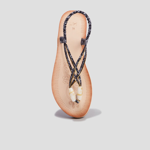 Sandales compensées entredoigts bijoux noir femme