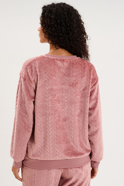 Haut de pyjama sweat polaire torsad&eacute; rose framboise femme