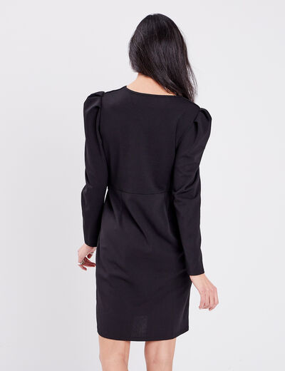 Robe cache-coeur à manches longues noir femme