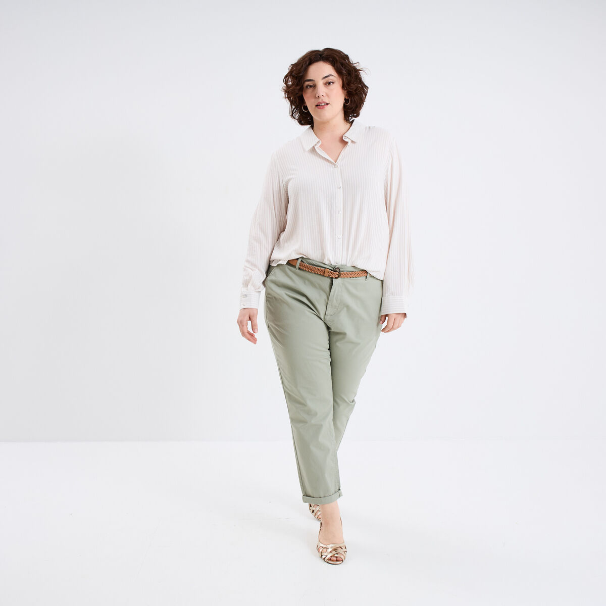 Chemise manches longues beige femme grande taille