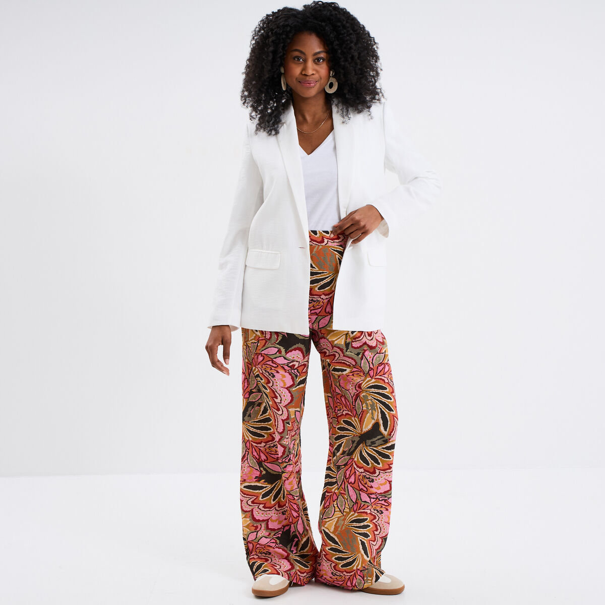 Pantalon large taille élastiquée multicolore femme
