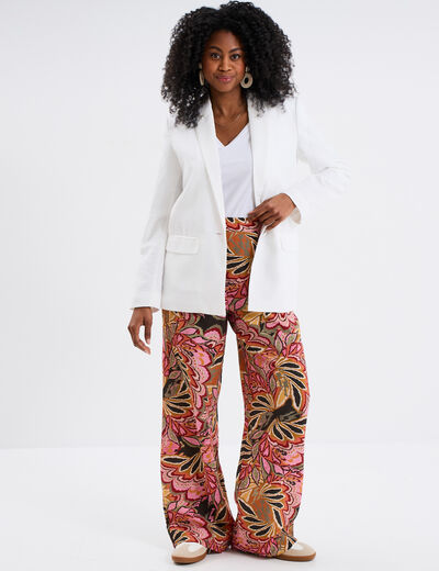 Pantalon large taille élastiquée multicolore femme