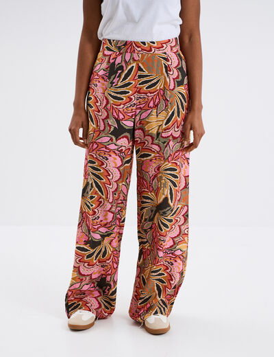 Pantalon large taille élastiquée multicolore femme
