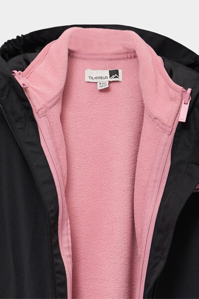 Parka 3-en-1 &agrave; capuche imperm&eacute;able noir fille