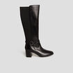 Bottes cavali&egrave;res &agrave; talons en cuir noir femme