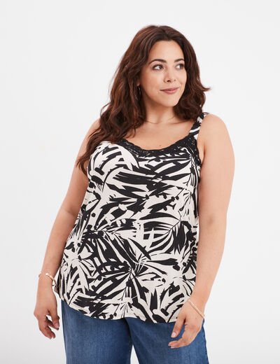 Débardeur col à détails dentelle noir femme grande taille