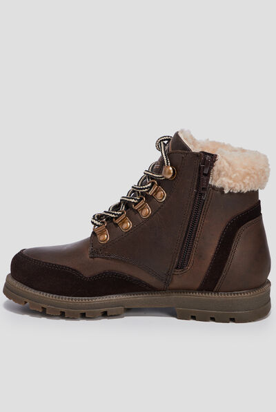 Bottines fourrées en cuir marron garçon