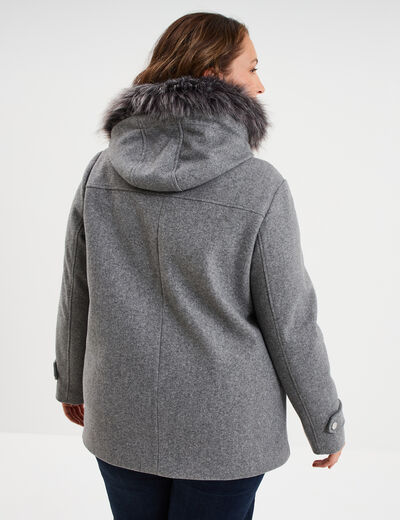 Manteau zipp&eacute; &agrave; capuche fausse fourrure gris femme grande taille