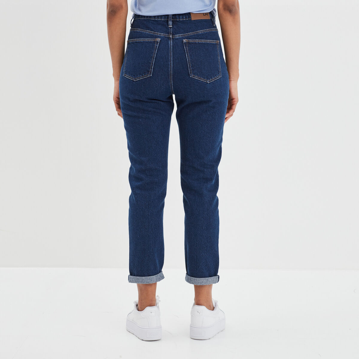 Jeans mom taille haute 7/8ème coton denim brut femme