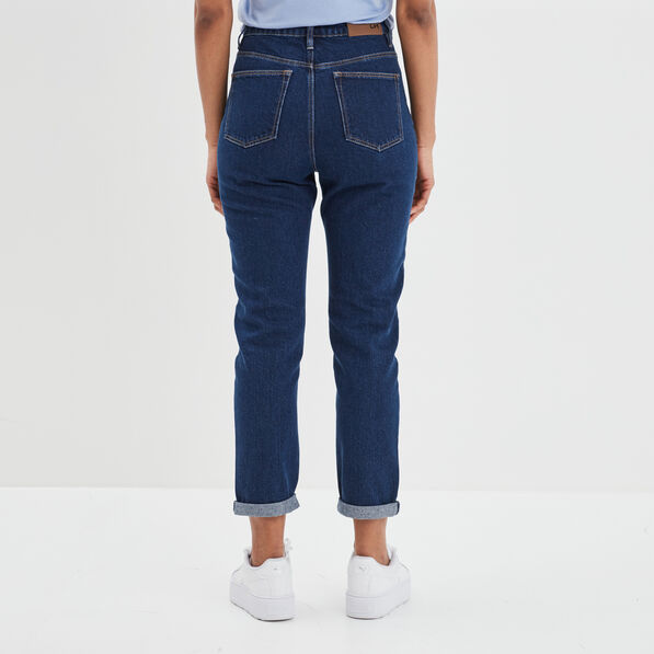 Jeans mom taille haute 7/8ème coton denim brut femme