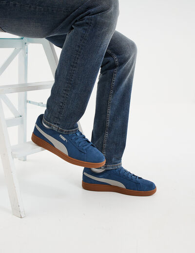 Tennis basses à lacets cuir Puma Smash bleu pétrole homme
