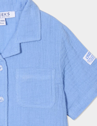 Ensemble pyjama short chemise gaze coton bleu lavande bébé garçon