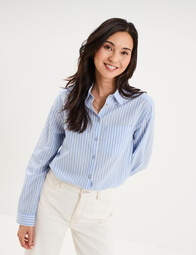 Chemise manches ajustables 1 poche coton bleu ciel femme