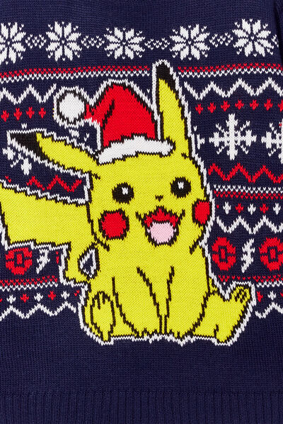 Pull col rond Pokémon Pikachu bleu marine garçon