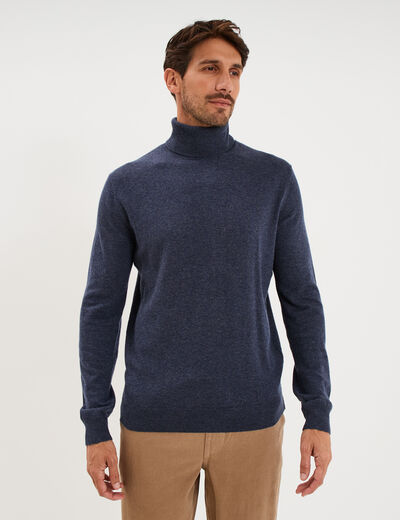 Pull col roul&eacute; manches longues bleu marine homme