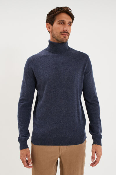Pull col roul&eacute; manches longues bleu marine homme