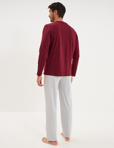 Ensemble pyjama pantalon et t-shirt bordeaux homme