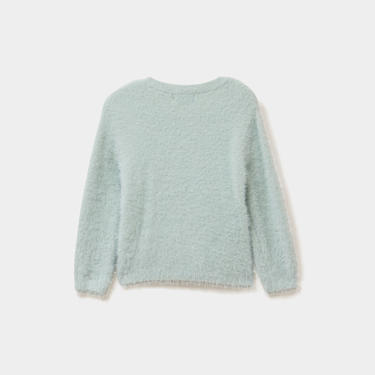 Pull mailles duveteuses col rond vert pastel b&eacute;b&eacute; fille