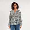 T-shirt col mao manches retroussables ecru femme