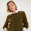 Pull col rond manches longues vert olive femme