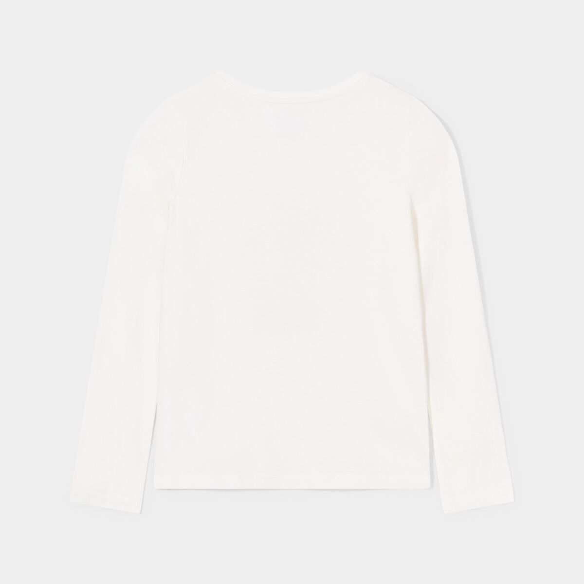 T-shirt col rond manches longues coton ivoire fille