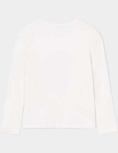 T-shirt col rond manches longues coton ivoire fille