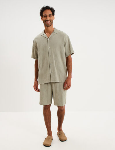 Chemise gaze de coton manches courtes vert clair homme
