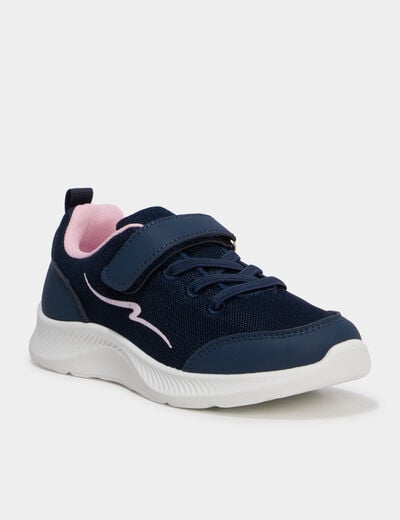 Baskets running &agrave; scratchs bleu marine fille